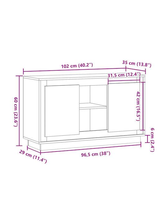 Sideboard Wooden with Drawers Coffee 102x35x60cm
