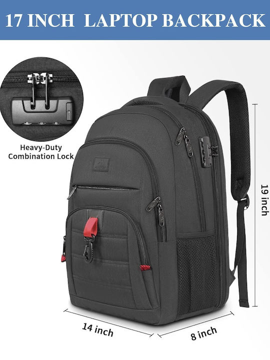 Matein Αδιάβροχη Τσάντα Πλάτης για Laptop 17.3" με Θύρα USB σε Μαύρο χρώμα 1425