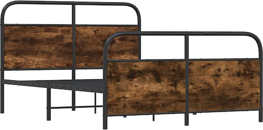Double Wooden Brown Bed with Slats for Mattress 137x190cm