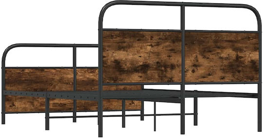 Double Wooden Brown Bed with Slats for Mattress 137x190cm
