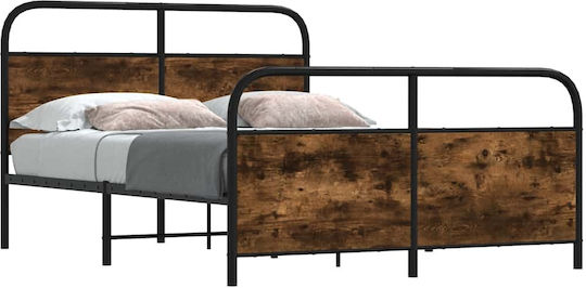 Double Wooden Brown Bed with Slats for Mattress 137x190cm