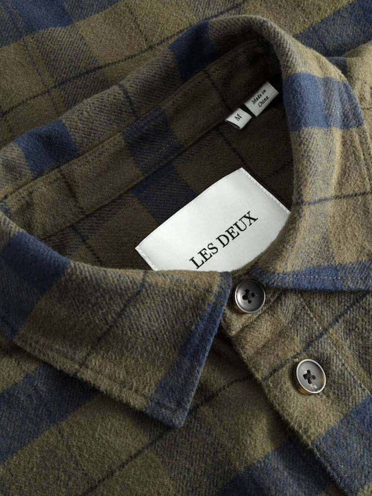 Μακρυμάνικo Φανελένιο Overshirt Καρό Rosin, Dark Navy