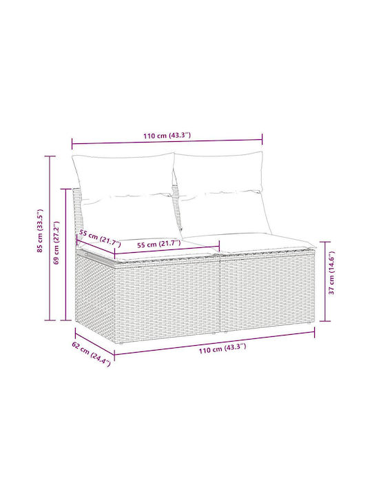 Two-Seater Outdoor Sofa Rattan with Cushions 55x55x69cm