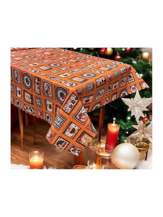 Linea Home Noel Christmas Stain-resistant Tablecloth Fabric Orange L180xW140cm.