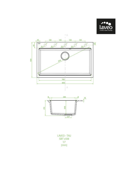 Laveo Drop-In Spüle aus Verbundgranulat B80xT50cm Beige