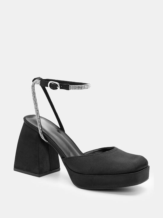 Luigi Pointed Toe Black High Heels with Strap