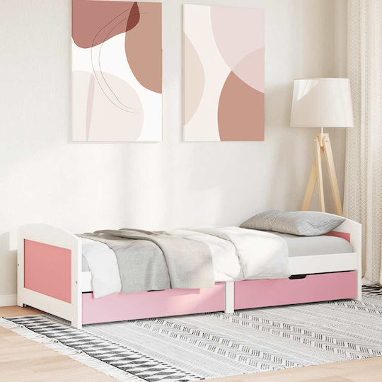 IRUN Pat pentru Copii Single cu Spațiu de Depozitare Alb pentru Saltea 90x200cm
