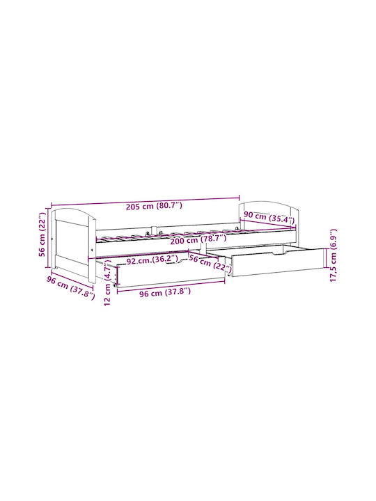 IRUN Pat pentru Copii Single cu Spațiu de Depozitare Alb pentru Saltea 90x200cm