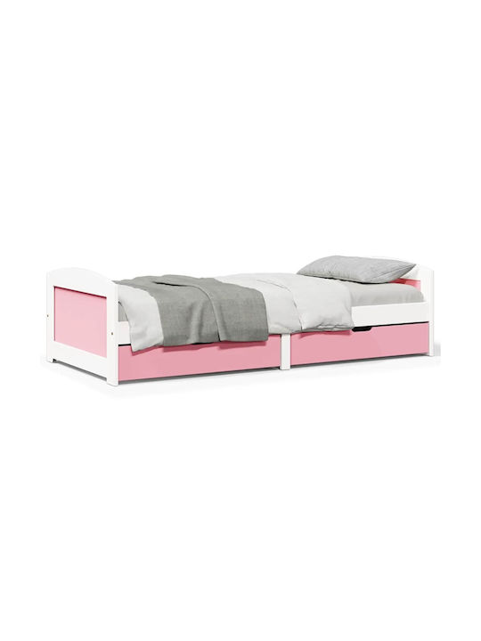 IRUN Pat pentru Copii Single cu Spațiu de Depozitare Alb pentru Saltea 90x200cm