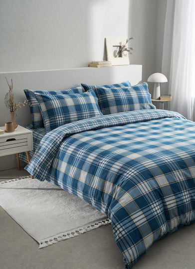 Vesta Home Set Cearșafuri Flanel cu Elastic 160x200+40cm. Oslo 2 Albastru 4buc