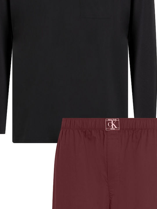 Calvin Klein Зимна Мъжка Халат Памучна Black, Burgundy