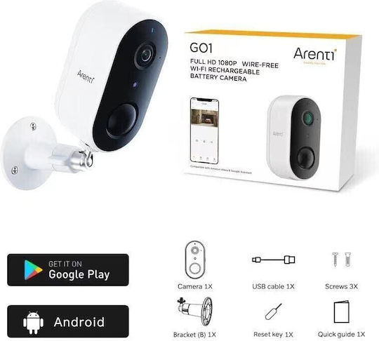 Arenti GO1 IP Камера за наблюдение Wi-Fi Full HD 1080p Водоустойчива с Двупосочна Комуникация и Обектив 2.4мм