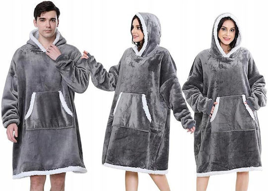 Velvet Blanket with Sleeves 78x85cm Grey