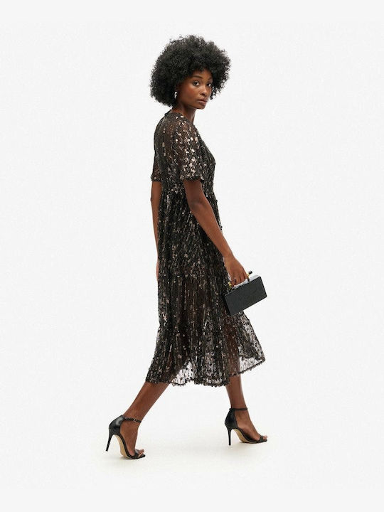 Superdry Midi Evening Dress with Sheer Black