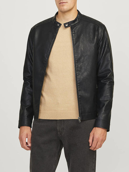 Jack & Jones Biker Faux Leather Jacket Black