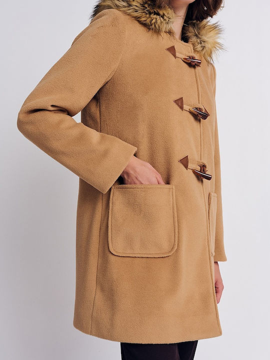 Forel Women's Montgomery with Hood and Fur Camel