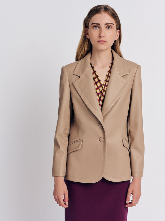 Forel Women's Leather Waisted Blazer Beige