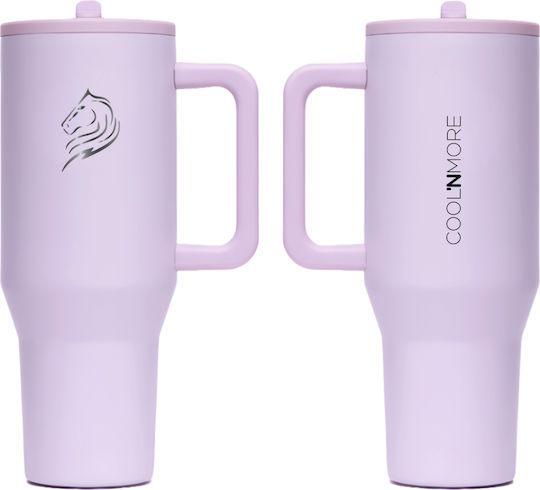 Cool'NMore Traveller Tumbler Handled Tumbler Thermos Stainless Steel BPA Free 1lt Iris Purple with Straw and Handle