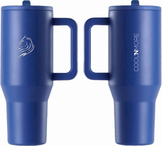 Cool'NMore Traveller Handled Tumbler Thermos Stainless Steel BPA Free 1lt Navy Blue with Straw and Handle 6523348