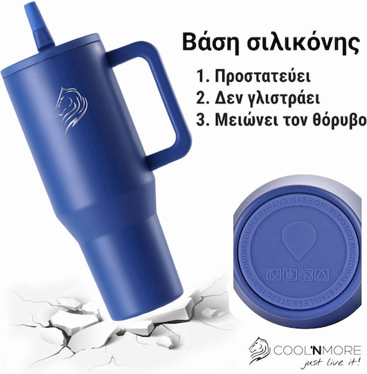 Cool'NMore Traveller Handled Tumbler Thermos Stainless Steel BPA Free 1lt Navy Blue with Straw and Handle 6523348
