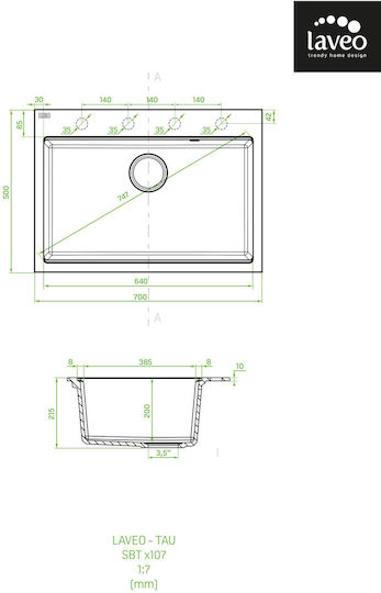 Laveo Drop-In Chiuvetă din Granit Sintetic L70xW50cm Alb