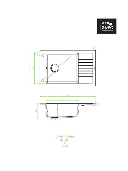 Laveo Drop-In Spüle aus Verbundgranulat B78xT50cm Gray