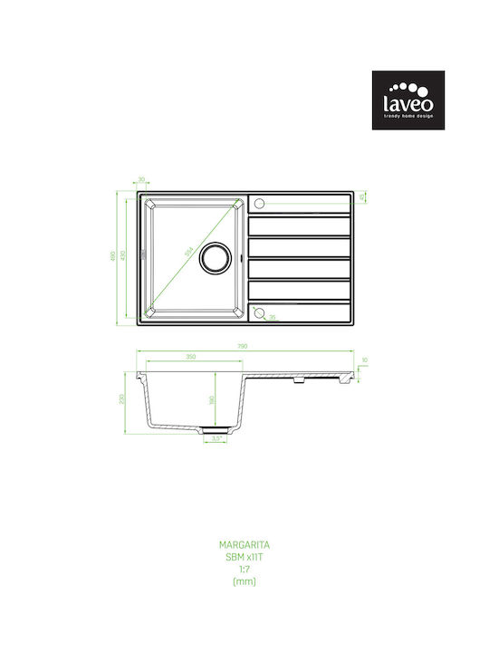 Laveo Drop-In Мивка от Синтетичен Гранит Ш79xД49см Черен