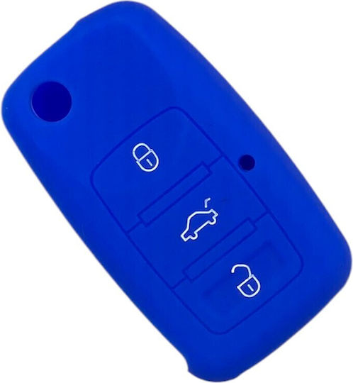 Car Key Cover Case made of with 3 Buttons for Audi / Seat / VW in Blue Color