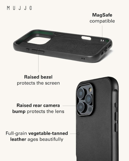 Mujjo Back Cover Δερμάτινο 1mm Μαύρο (iPhone 16 Pro Max)