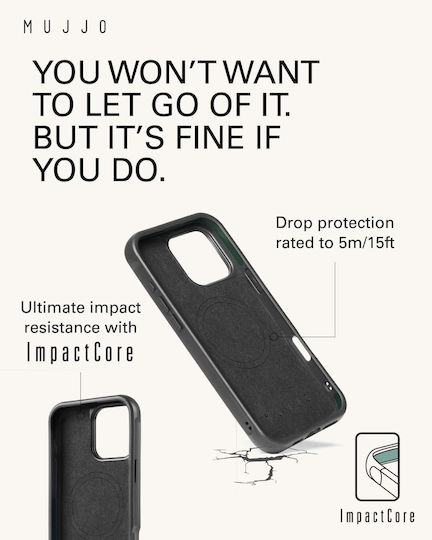 Mujjo Back Cover Δερμάτινο 1mm Μαύρο (iPhone 16 Pro Max)