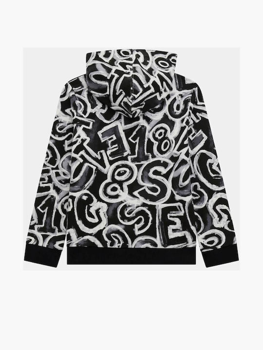 Guess Kids Sweatshirt with Hood and Pockets Black