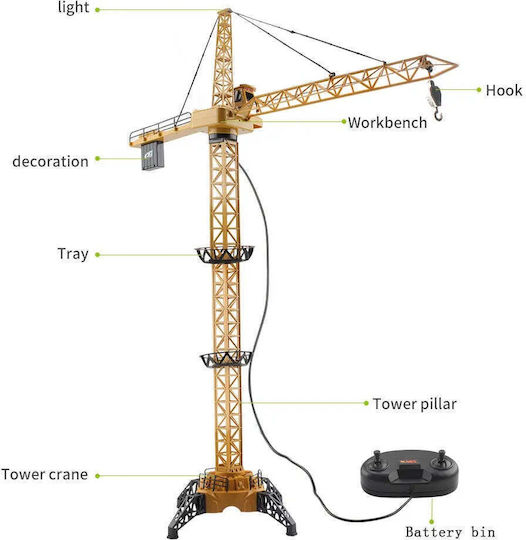 Macara Jucărie Telecomandă Lampă LED Ridicare 1,28m Galben Negru