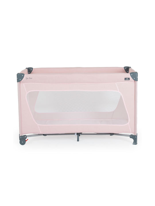 Cangaroo One Touch Παρκοκρέβατο με Στρώμα Ροζ 120x60cm