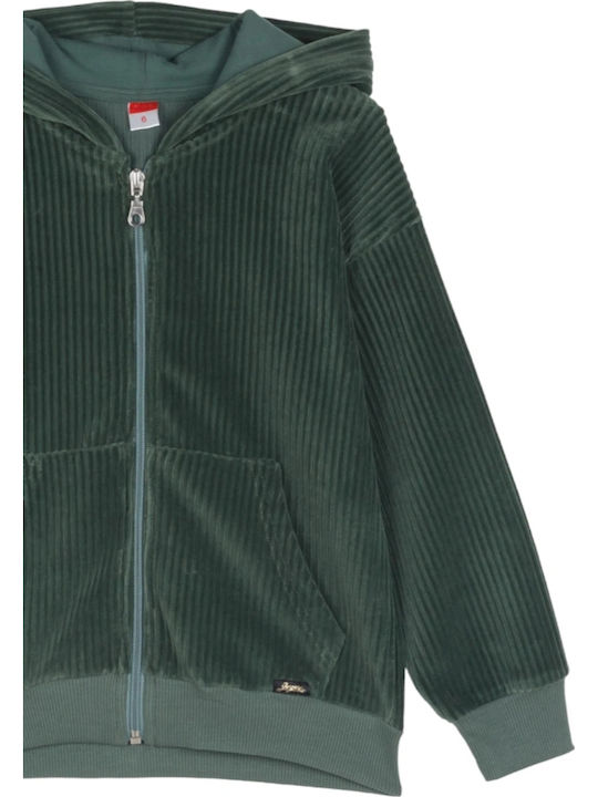 Kinderstrickjacke Baumwolle mit Kapuze Rib Green