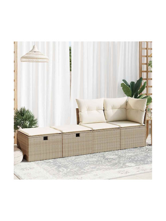 Garden Stool Cube Outdoor Rattan with Beige Cushion 2 Pieces 55x55x37cm