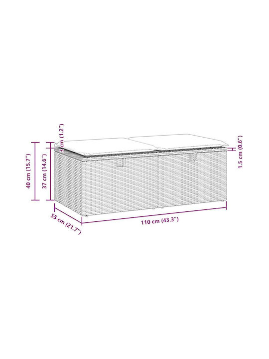 Garden Stool Cube Outdoor Rattan with Beige Cushion 2 Pieces 55x55x37cm