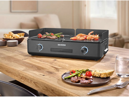 Severin Suave Tabletop Electric Grill Smooth Plate 2200W with Adjustable Thermostat 50cmx30cmcm