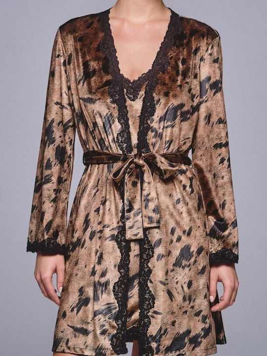 Lida Winter Women's Velvet Robe Animal Print