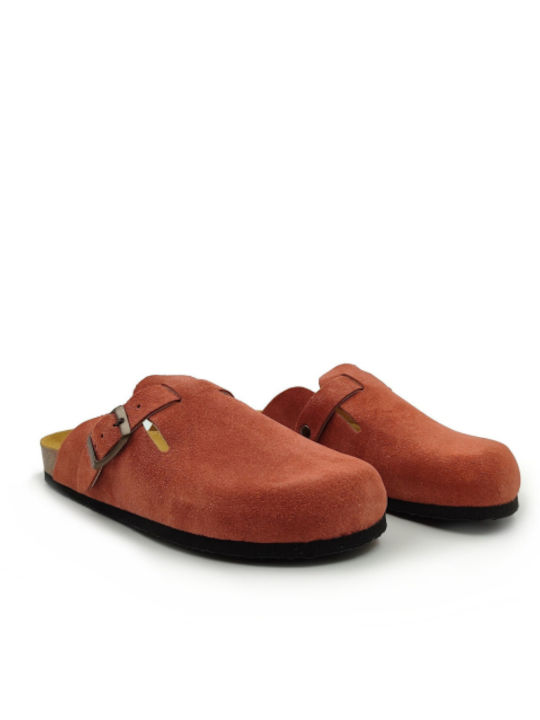 Plakton Women's Leather Anatomic Clogs Afelpado Terracot