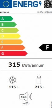 Hitachi Kühl-Gefrierkombination 330Es Total NoFrost H190xB59.5xT65cm. Weiß R-BG410PRU6 GPW
