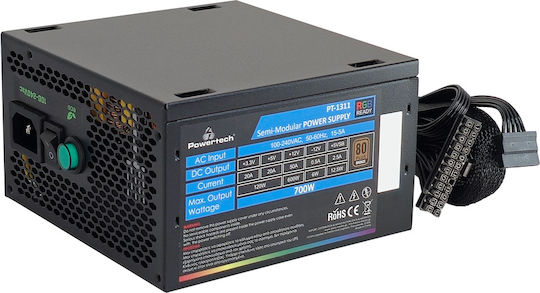 Powertech 700W Μαύρο Τροφοδοτικό Υπολογιστή Semi Modular (PT-1311)