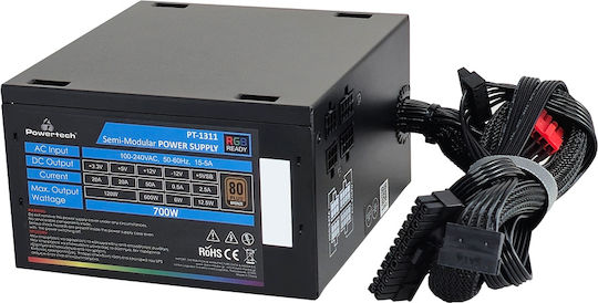 Powertech 700W Μαύρο Τροφοδοτικό Υπολογιστή Semi Modular (PT-1311)