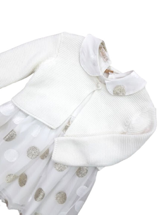 Girls Dress Set with Coat Ecru Gold