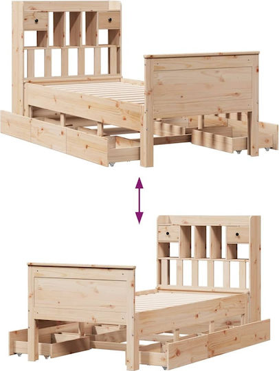 Single Bed Made of Solid Wood Brown with Slats for Mattress 75x190cm