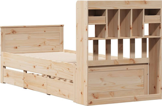 Single Bed Made of Solid Wood Brown with Slats for Mattress 75x190cm