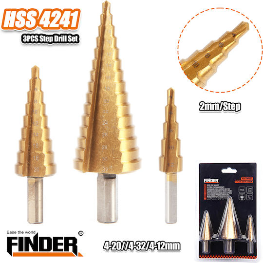 Set of 3 Conical Drills HSS for Metal