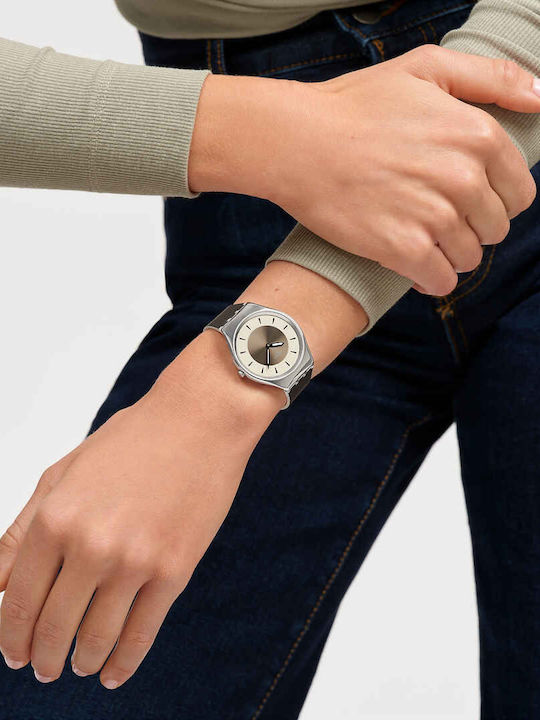 Swatch Swatch Γυναικείο Ρολόι Μπαταρίας με Καφέ Καουτσούκ Λουράκι