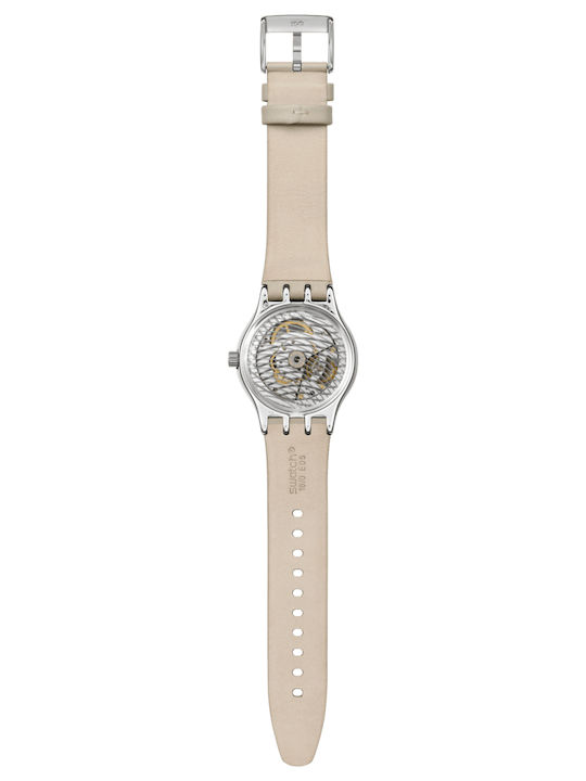 Swatch Swatch Γυναικείο Ρολόι Αυτόματο με Μπεζ Δερμάτινο Λουράκι