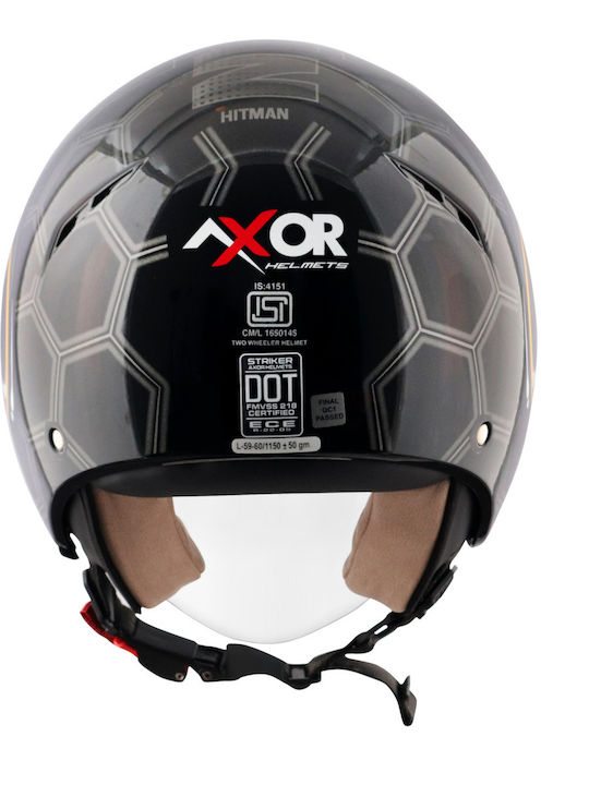 Axor Striker Hitman Black/Grey Motorcycle Helmet Jet ECE 22.06 1150gr with Sunvisor