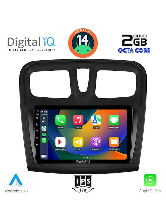 Digital IQ Car-Audiosystem für Dacia Logan / Sandero 2012-2019 (Bluetooth/USB/WiFi/GPS/Apple-Carplay/Android-Auto) mit Touchscreen 9"